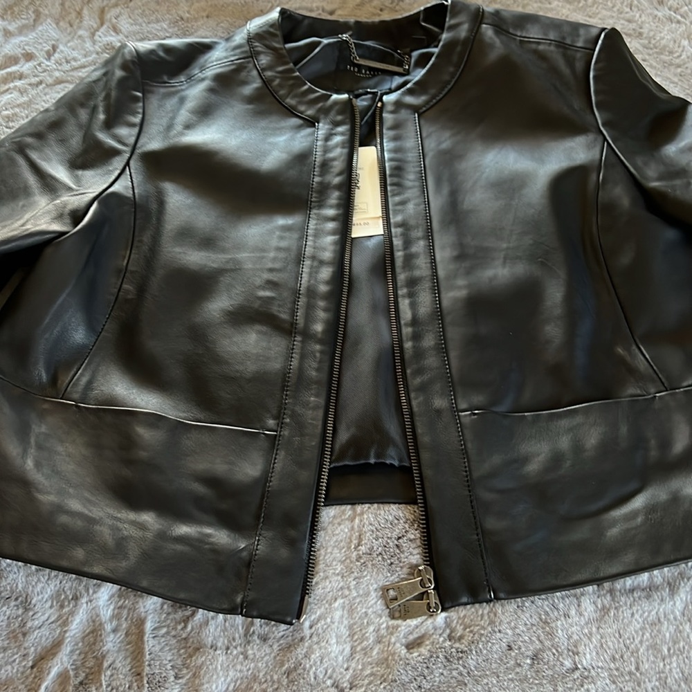 Ted Baker Claraya Fitted Paneled Leather Jacket - Picture 2 of 6